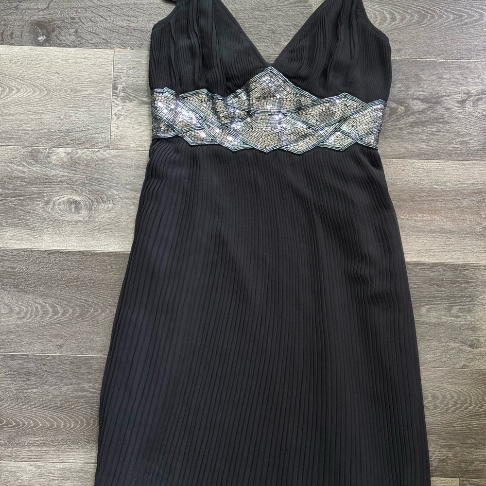 Newport News Black Pleated Ribbed Maxi Dress